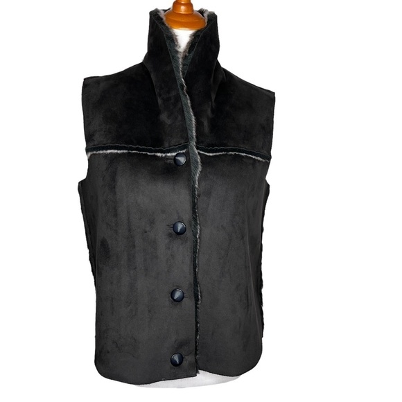 Animal Print Reversible Faux Fur Suede Vest Gray Black Size XL Warm Soft Boho - Picture 11 of 12